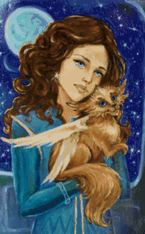 женский образ - портрет, животные, фентези, кот, девушки, люди, кошка, женщина - предпросмотр