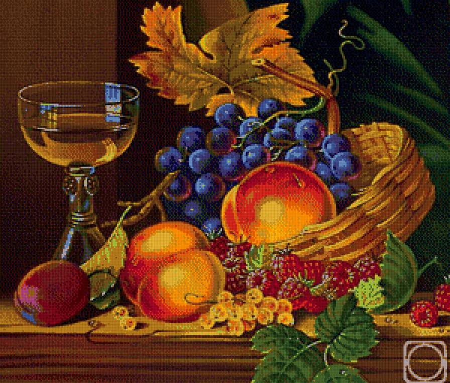 натюрморт - яблоко, натюрморт, вино, цветы - предпросмотр