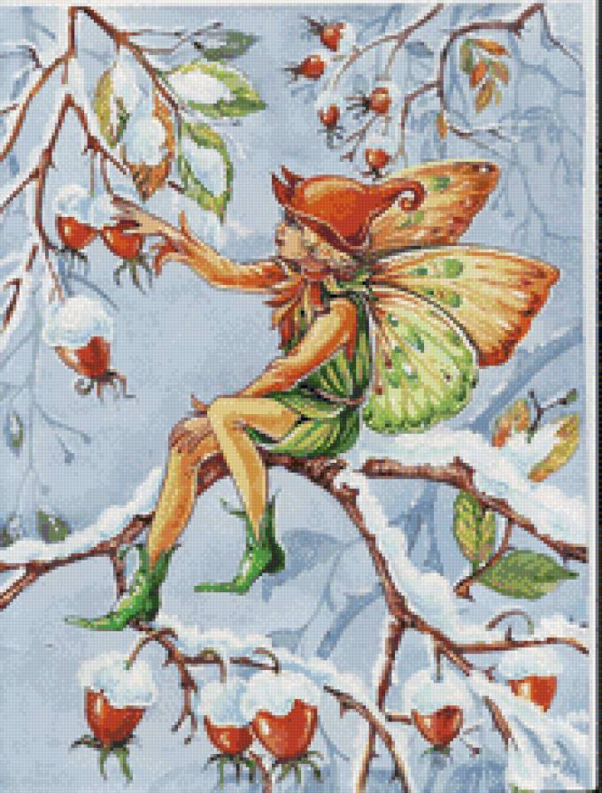 эльф - клюква, миф, эльфы, эльф, зима, мифология, ягоды, сказка - предпросмотр