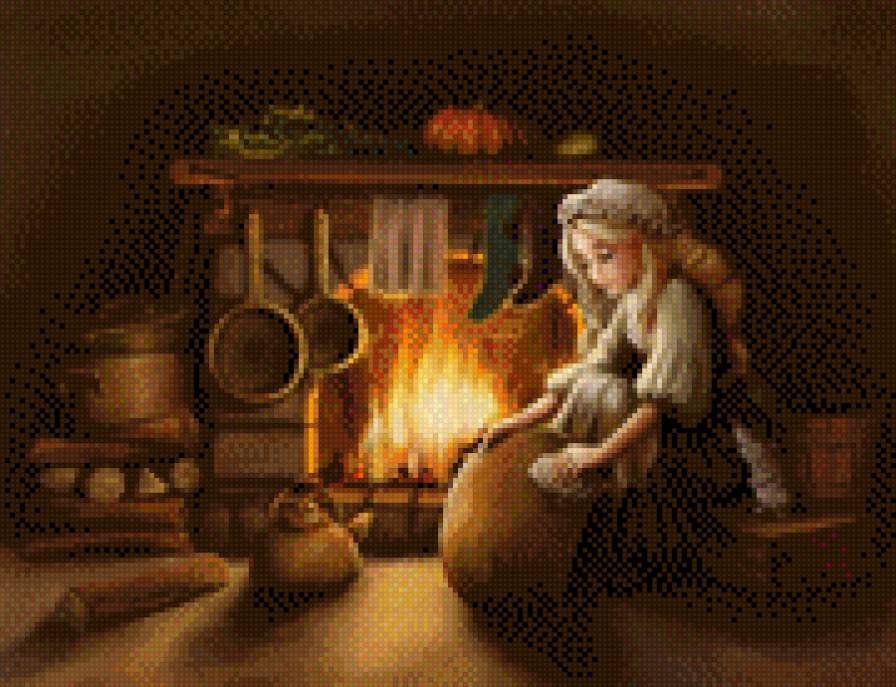 у камина - золушка, люди. девочка - предпросмотр