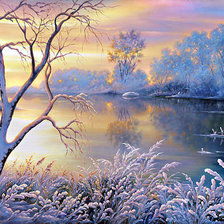 Схема вышивки «Зима на реке.»