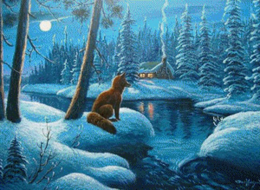 Лиса Патрекеевна - зима, лес, дом - предпросмотр