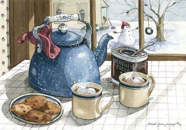 Чай-чай, выручай. - снеговик, зима, кухня, чайник - оригинал