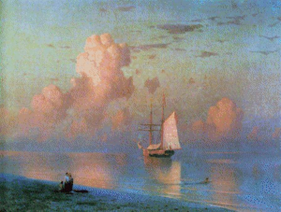 Айвазовский Закат на море - айвазовский, облака, море, корабль, картины - предпросмотр