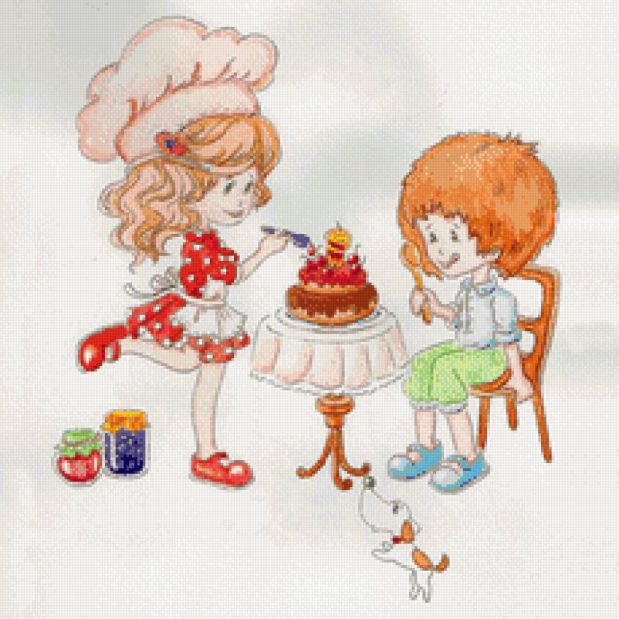 мальчик и девочка - повар, торт, первая любовь, дети - предпросмотр