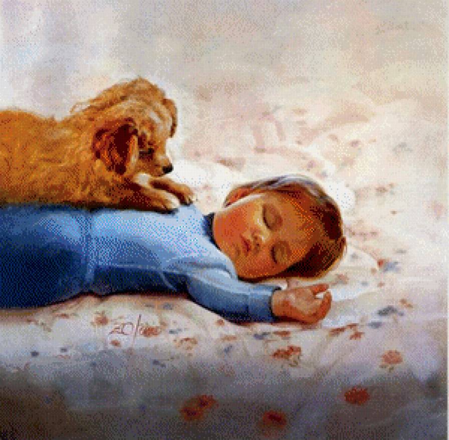 картины Дональда Золана - сон, дети, щенок - предпросмотр