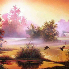 Схема вышивки «Лиловый вечер на реке»