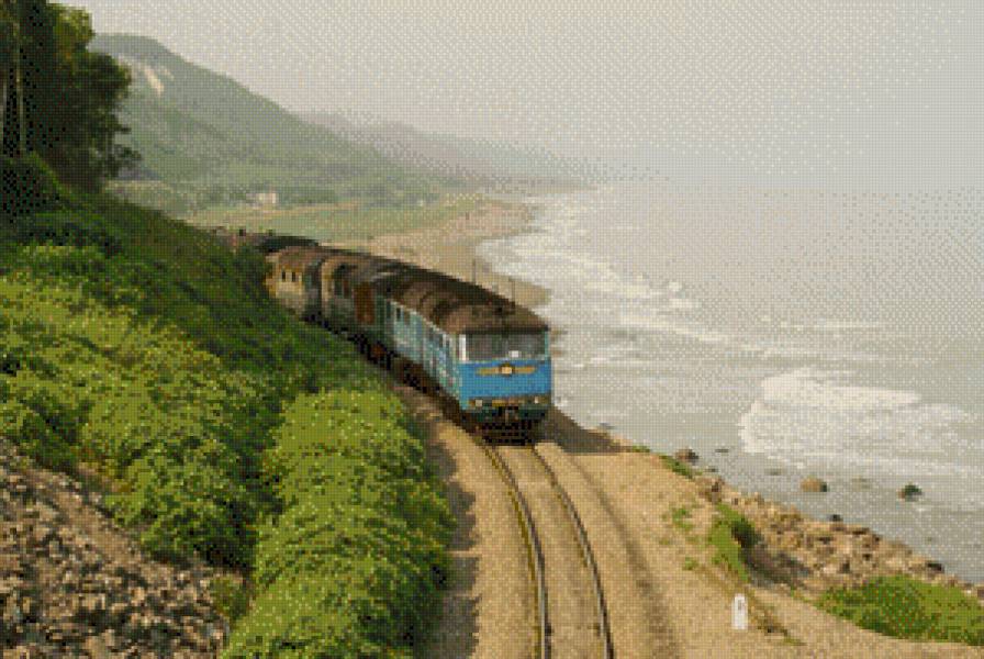 поезд - поезд, природа, пейзаж, море - предпросмотр