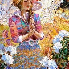 Схема вышивки «девушка в шляпе и с зонтиком»