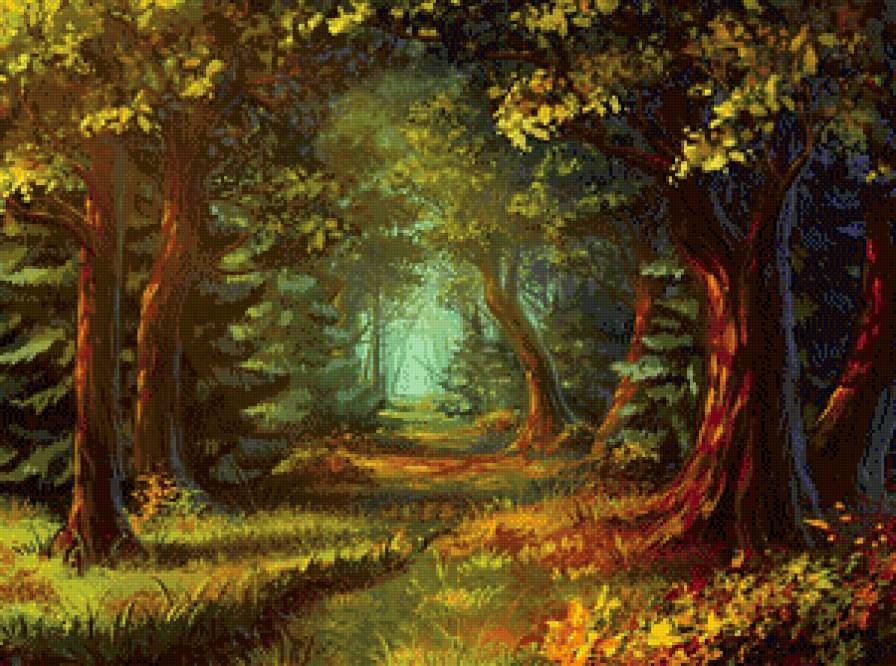 лето в дубовом лесу - аллея, лес, лето, природа, дуб, живопись - предпросмотр