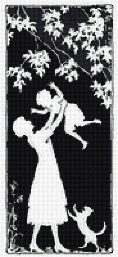 Игры - кошка, монохром, мама, ребенок - предпросмотр