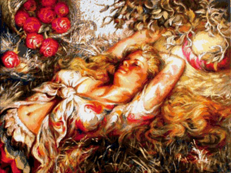 девушка и лето - розы, картина, девушка - предпросмотр