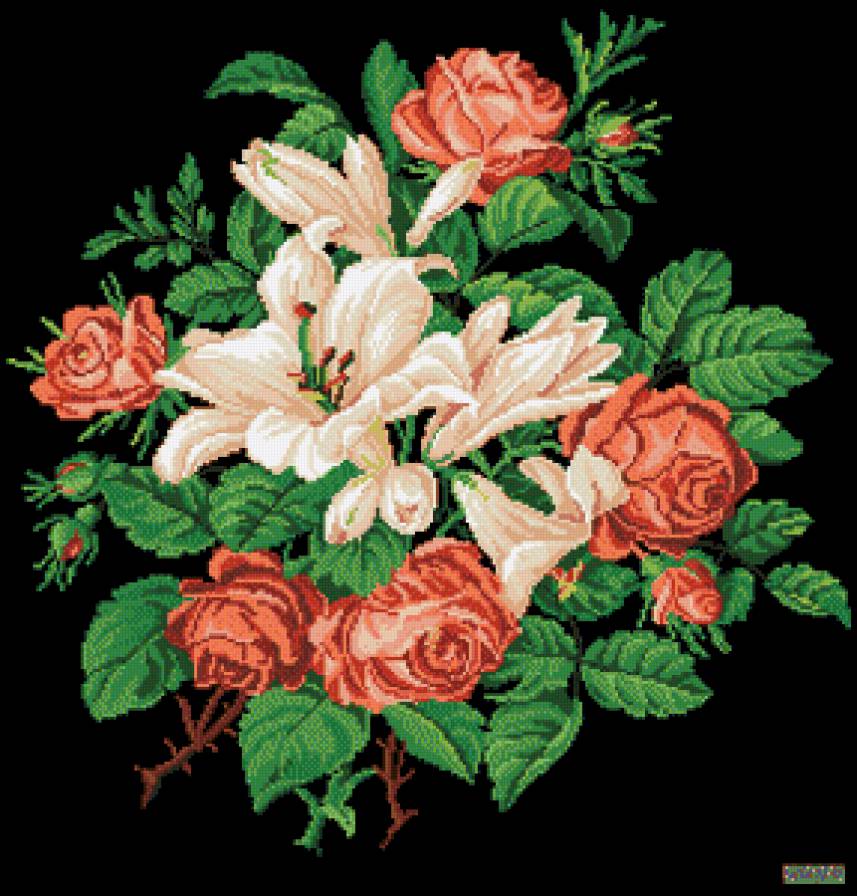 серия "подушки" - подушка.букет.цветы.розы.лилии - предпросмотр