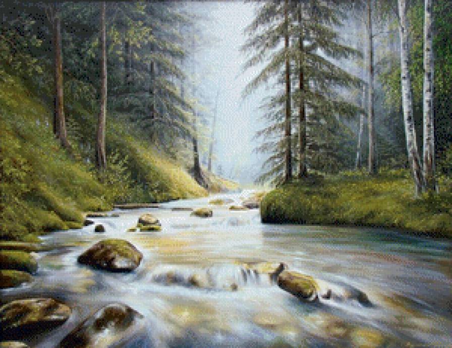 Лесная река - пейзаж, река, лес - предпросмотр