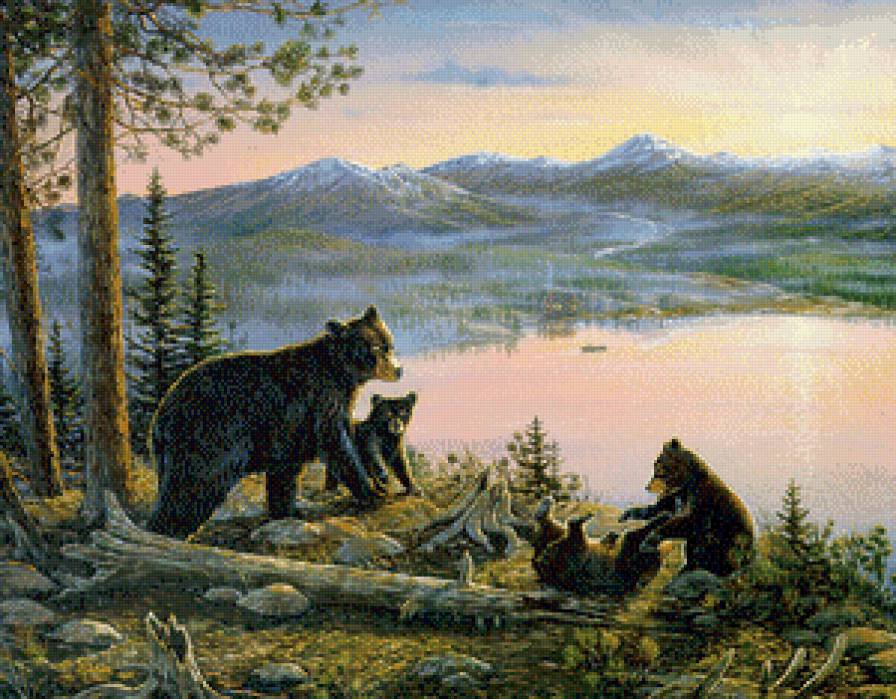 Мишки - природа, животные, медведь, пейзаж - предпросмотр