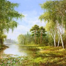 Схема вышивки «Лесное озеро»