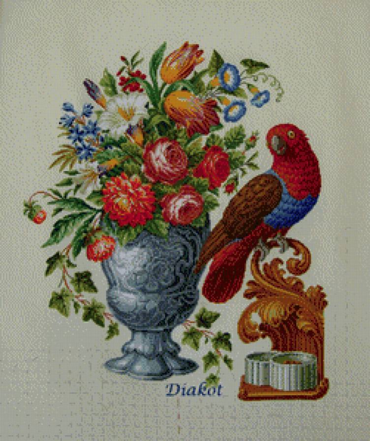 серия "птицы" - птица.цветы.букет - предпросмотр