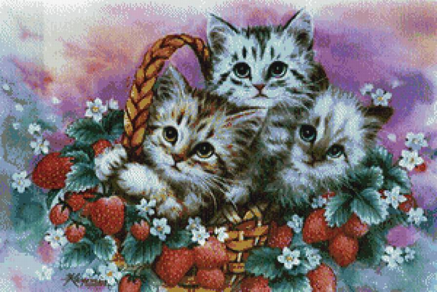серия ,,кошки" - животные.котята.корзина.клубника - предпросмотр