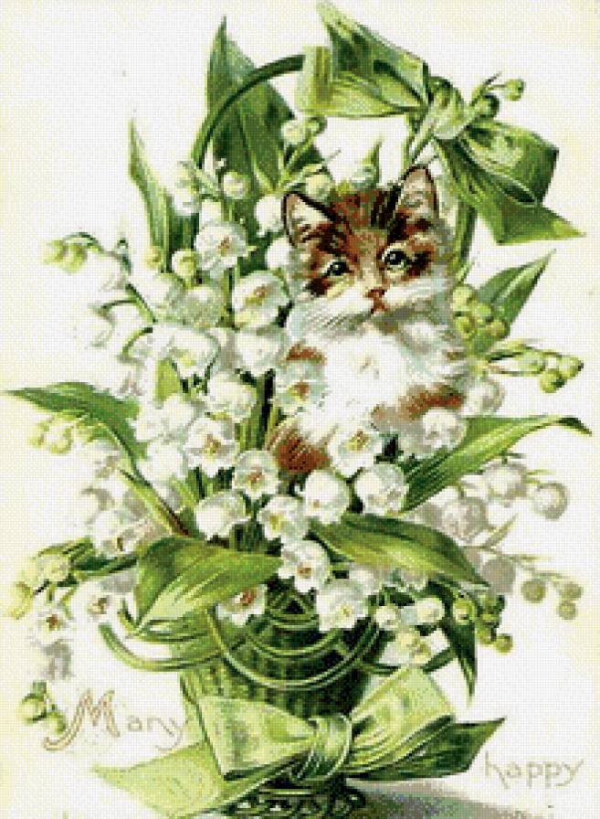 серия ,,кошки" - животные.кошка.цветы.ландыши. - предпросмотр
