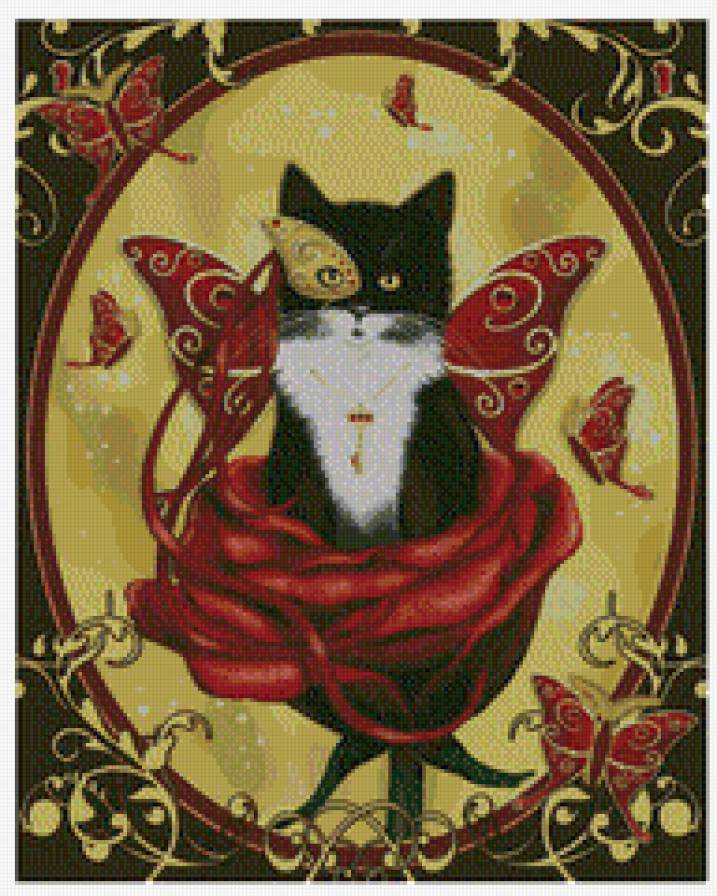 котик - фентези, коты, кот, роза, кошечка, цветы, животные, розы, кошка - предпросмотр