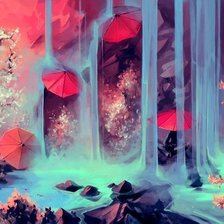 Схема вышивки «японские зонтики под водопадом»