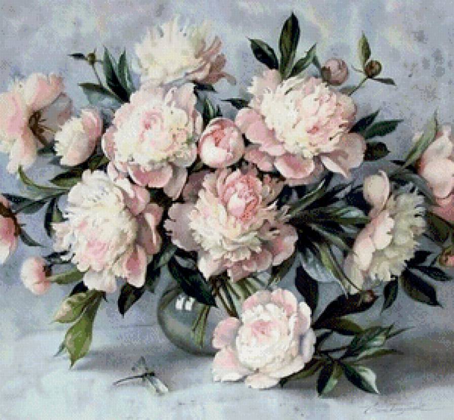 букет нежных пионов - живопись, букет, нежность, натюрморт, ваза, цветы, пионы - предпросмотр