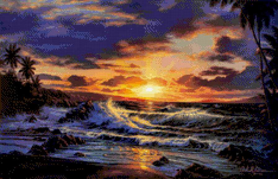 вечер - море, небо, волна, ветер - предпросмотр