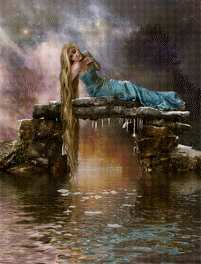 картины Синди Грундстен - озеро, девушка - предпросмотр