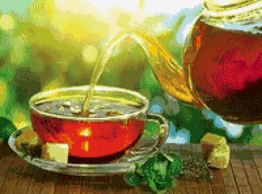 доброе утро! - чайник, природа, на кухню, чашка, чай - предпросмотр