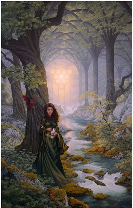 картины Эрла Баузера - лес, девушка - оригинал