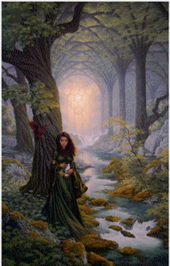 картины Эрла Баузера - девушка, лес - предпросмотр