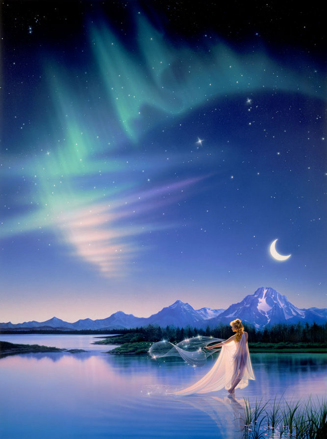 картины Kirk Reinert - озеро, горы, девушка - оригинал