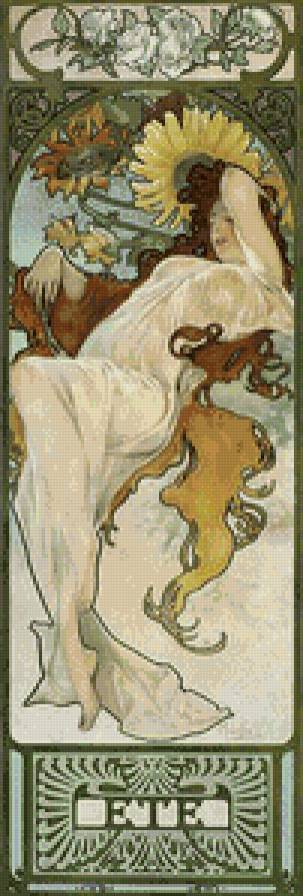 Альфонс Муха. Времена года. Лето (в зеленых тонах) - полиптих, альфонсмуха - предпросмотр