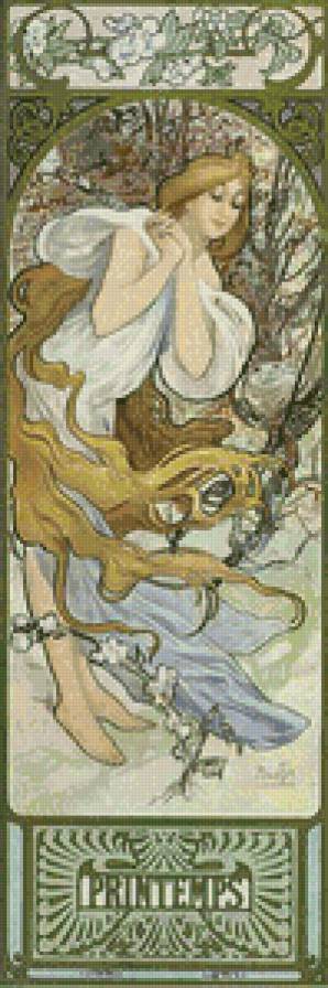 Альфонс Муха. Времена года. Весна (в зеленых тонах) - полиптих, альфонс муха - предпросмотр