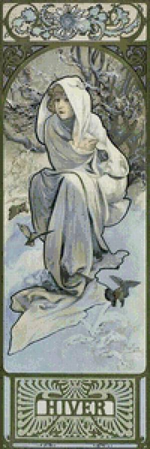 Альфонс Муха. Времена года. Зима (в зеленых тонах) - альфонс муха, полиптих - предпросмотр