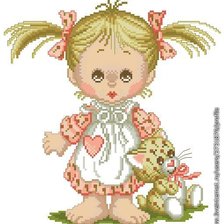 Схема вышивки «девочка и котик»