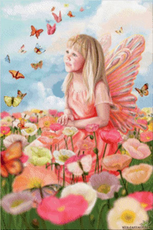 №731398 - девочка, цветы, бабочки - предпросмотр