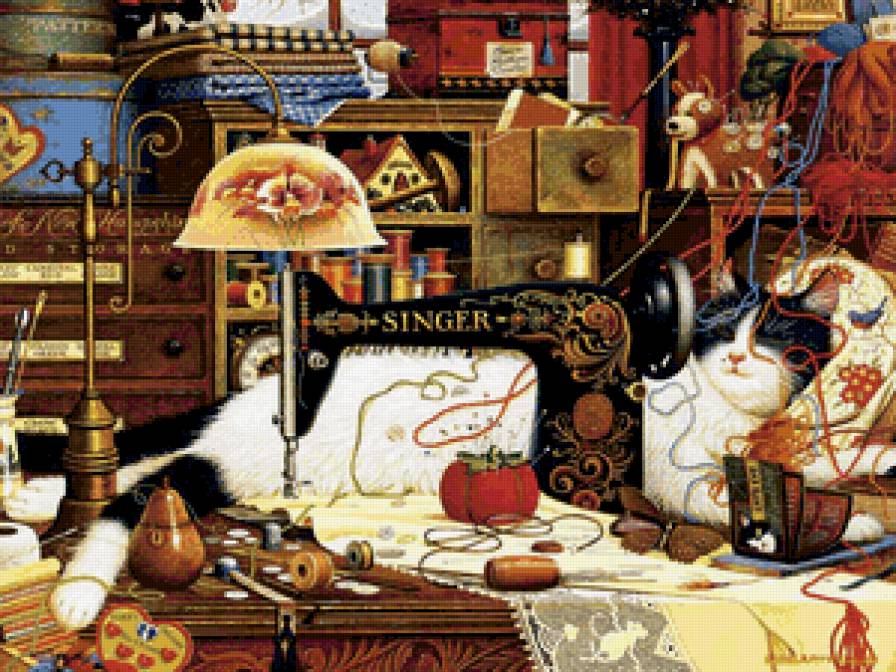 Кошка-рукодельница - кошки, животные - предпросмотр