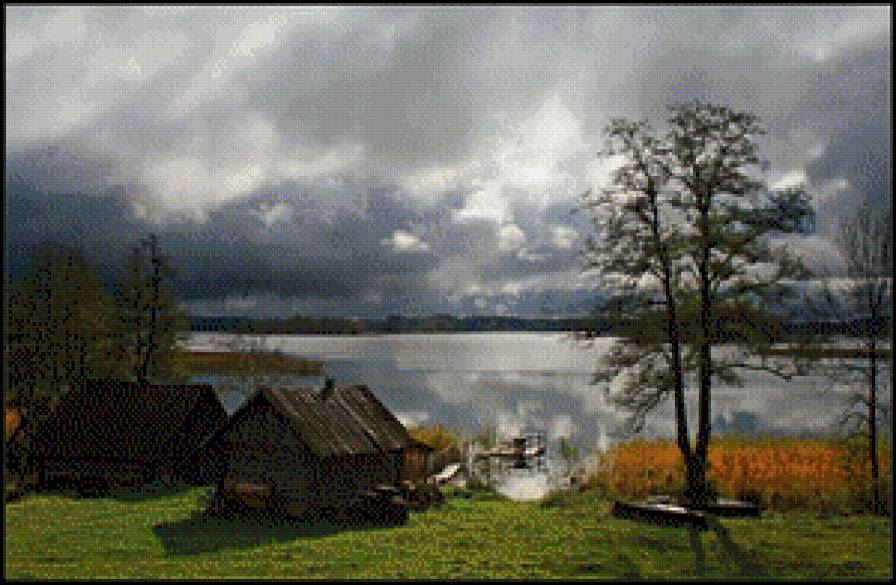 У пруда - дом, пейзаж, вода - предпросмотр