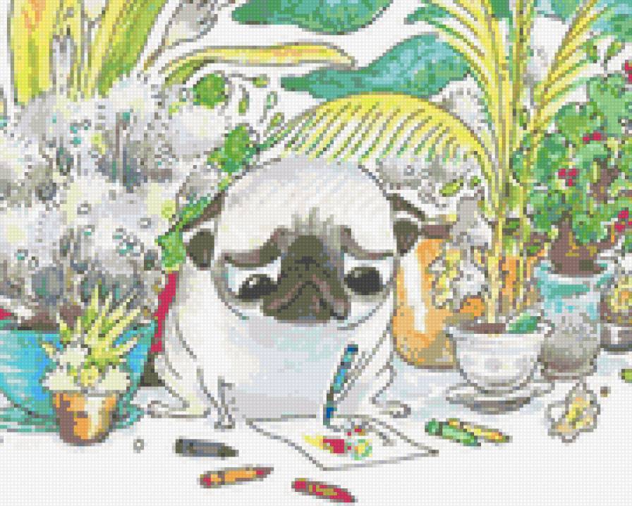 чернильный мопсик - inkpug, собака, мопс, рисунок - предпросмотр