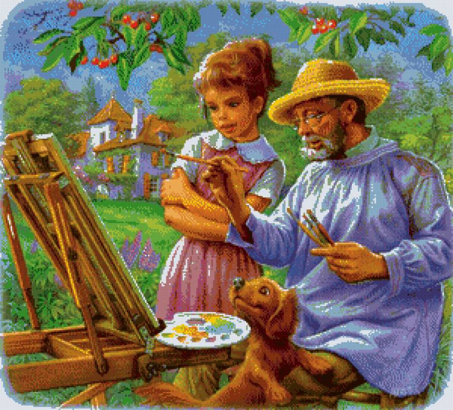 художник - собака, ребенок, деревня, природа - предпросмотр