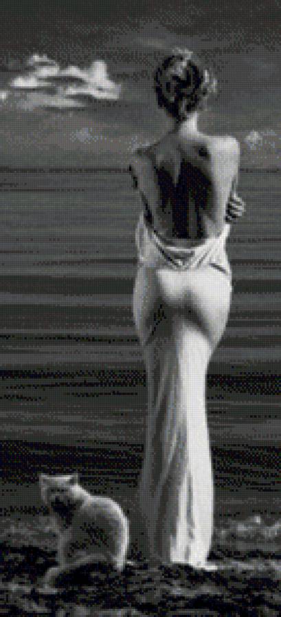 У моря - море, кошка, девушка, горизонт, вода - предпросмотр