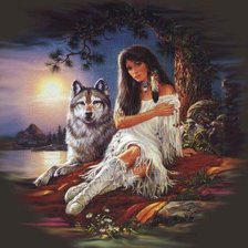 Схема вышивки «девушка с волком»