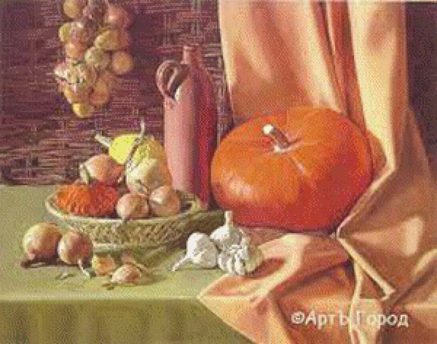 Натюрморт с овощами - тыквы, для кухни, дачи, чеснок - предпросмотр