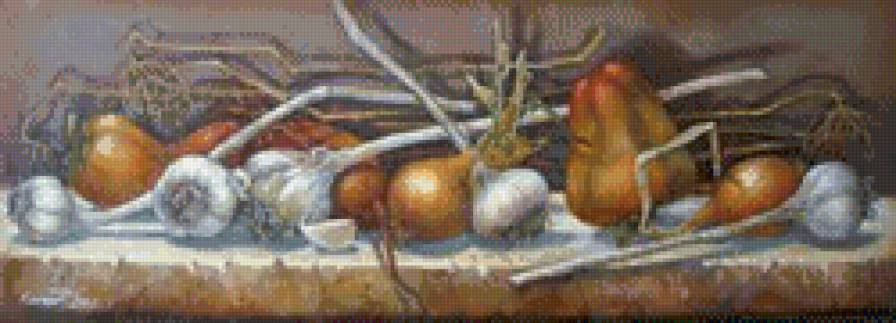 Натюрморт с овощами - для дачи, для кухни, чеснок, лук - предпросмотр