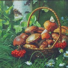 Схема вышивки «лукошко с грибами»