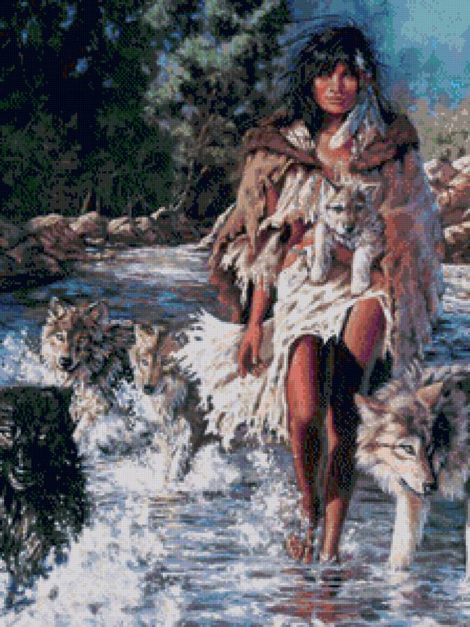 fantasy - дикие животные, волк, девушка - предпросмотр