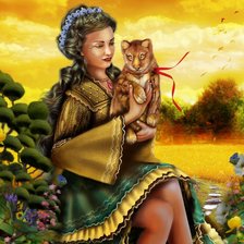 Схема вышивки «Девушка с тигренком»