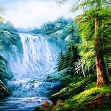 Схема вышивки «пейзаж с водопадом»