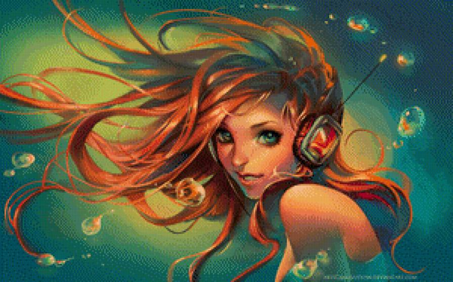 фэнтези арт - наушники, арт, рыжая, пузыри, девушка, фэнтези - предпросмотр